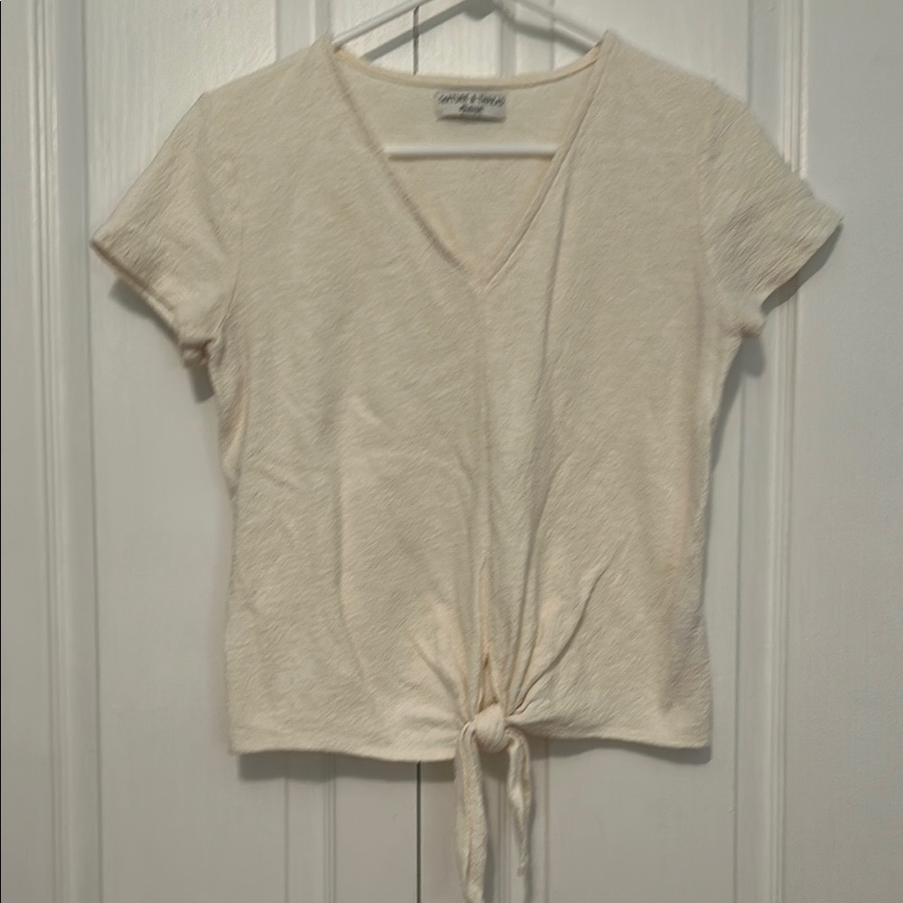 Madewell Cream Tie-Front V-Neck Tee